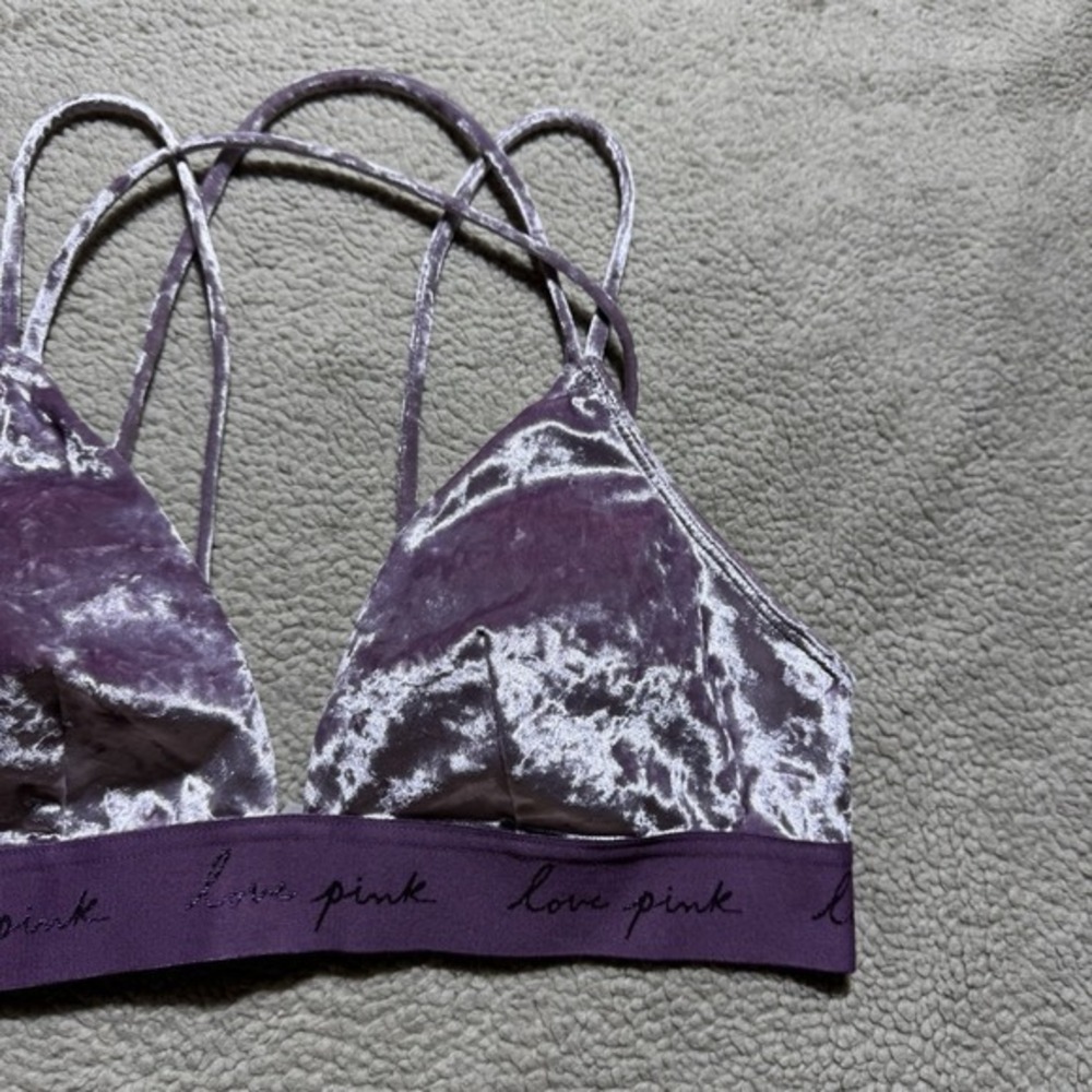 Pink Victoria Secret Bra Womens Medium Bralette Strappy Lilac Crushed Velvet - Picture 3 of 12